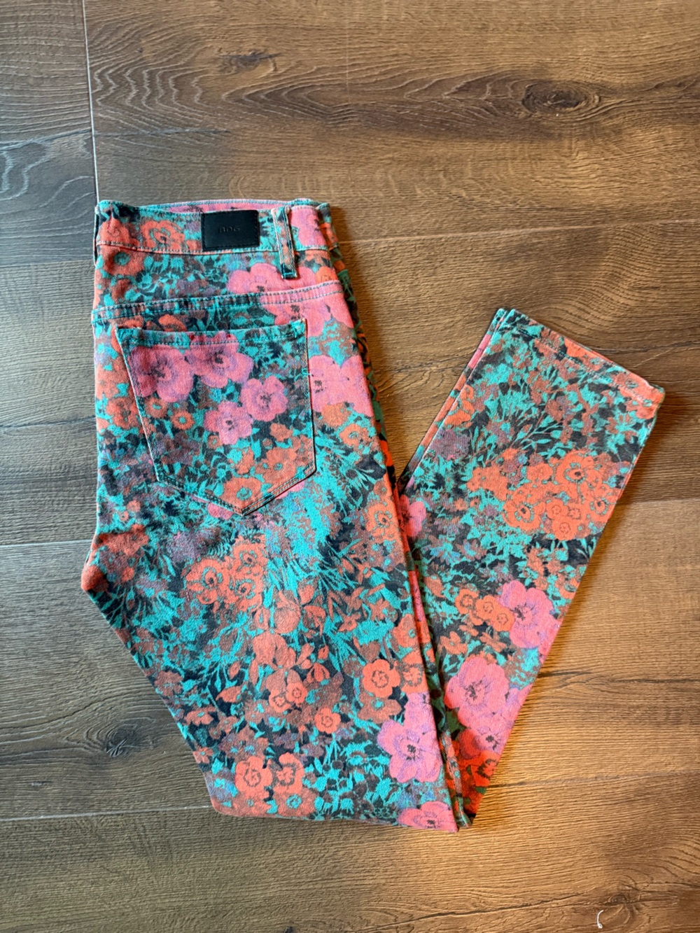 BDG Floral Straight-Leg Jeans in Coral & Teal
